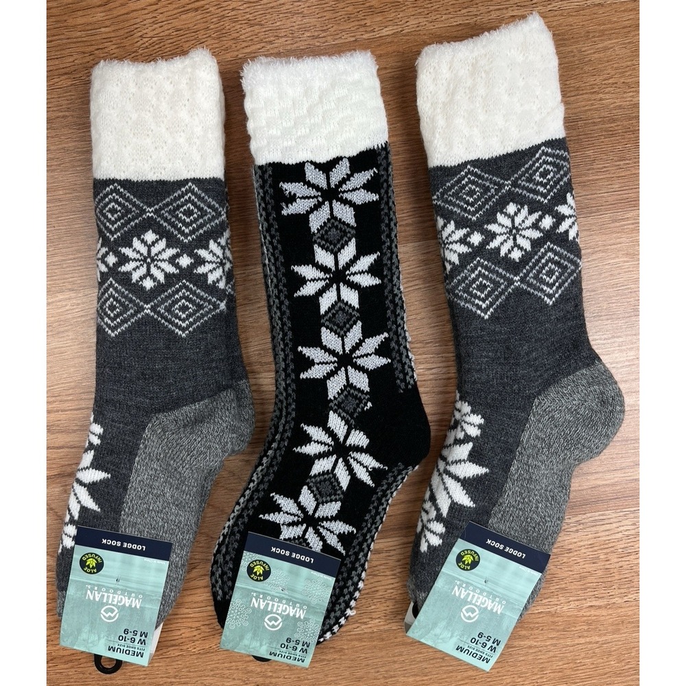 Lot of 3 Pairs Magellan Lodge Socks Grey/Black Women's Size Medium 6-10 NEW